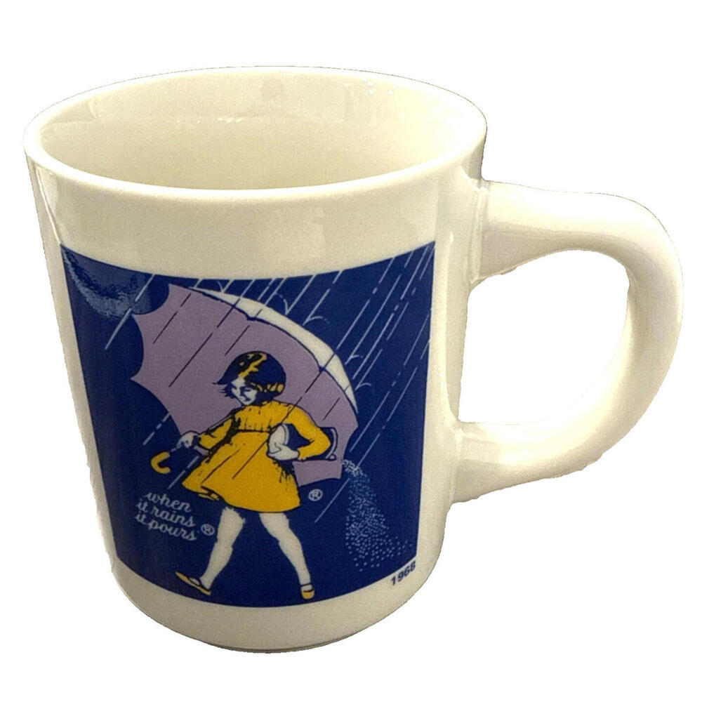 Morton Salt Company Coffee Cup Mug Tea Retro 1968 When it Rains It Pours VTG
